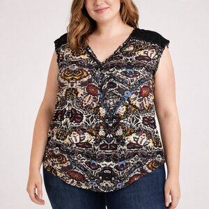 Lucky Brand Boho Crochet Floral Short Sleeve Top Size 2XL Great Colors